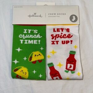 Taco & Hot Sauce Themed Hallmark Crew Socks One Size Fits Most, 2 Pairs NWT